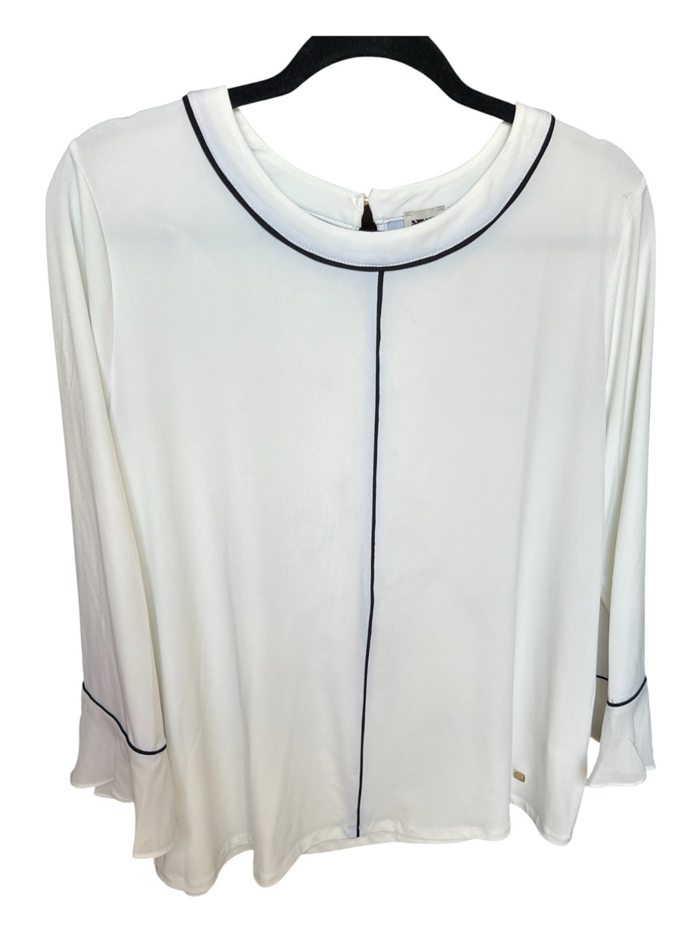 Anne Klein White Blouse with Black Piping Detail